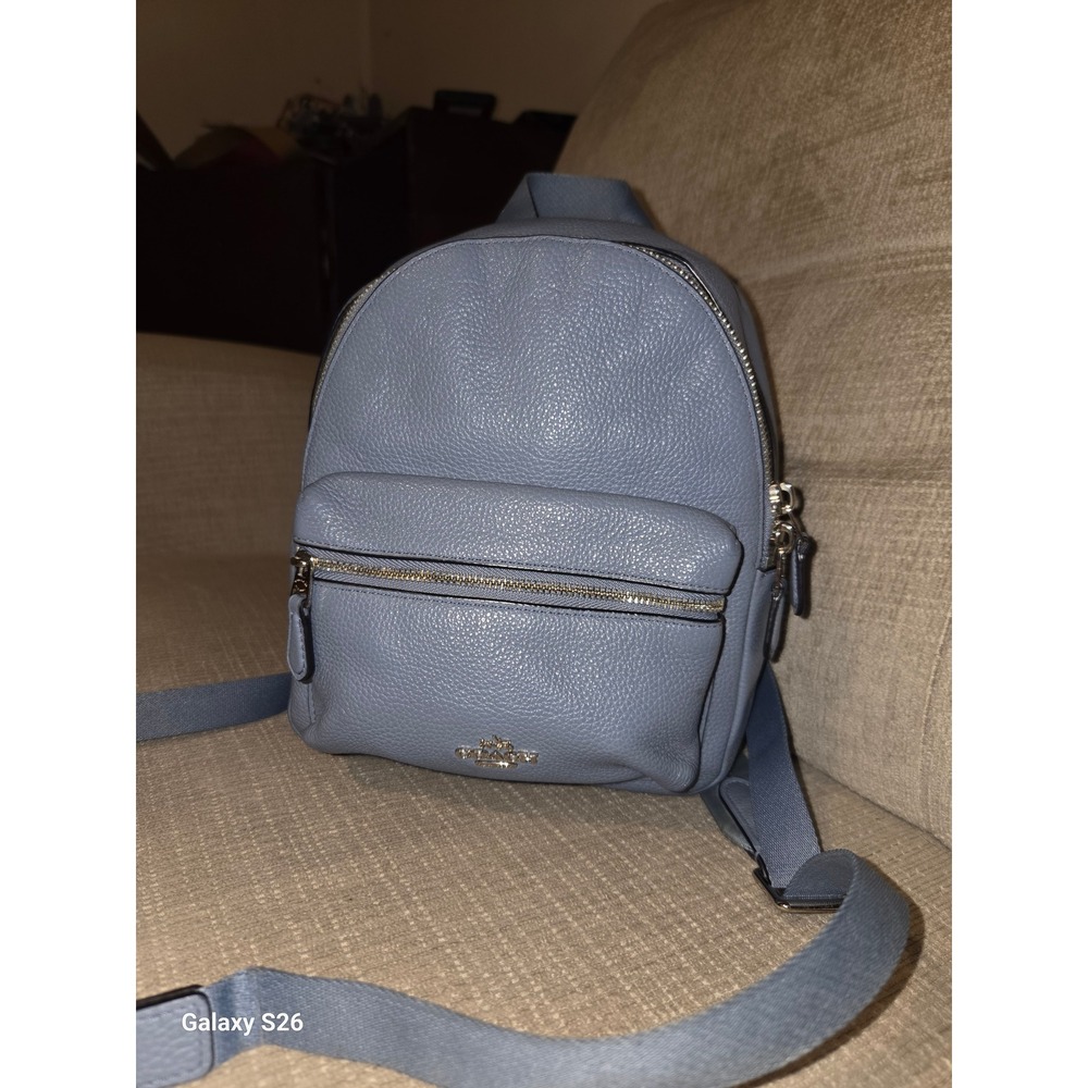 3. Coach Charlie Mini Backpack Pebbled Leather Light Blue F38263